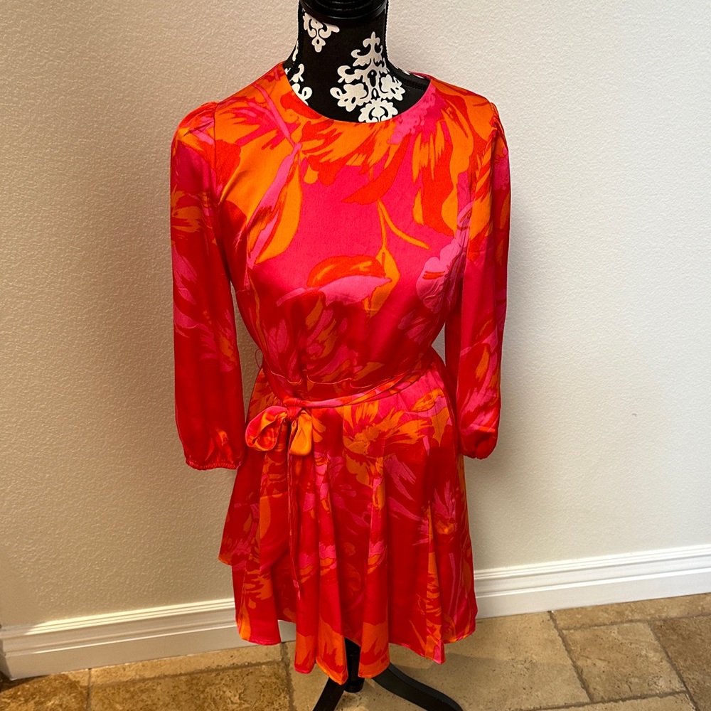 Sugarlips Vibrant Red and Orange Long Sleeve Dress